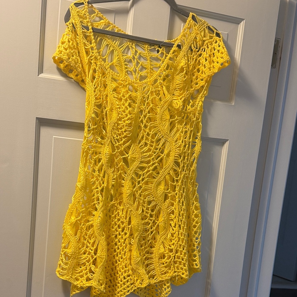 Vibrant Yellow Crochet Dress Cover up
